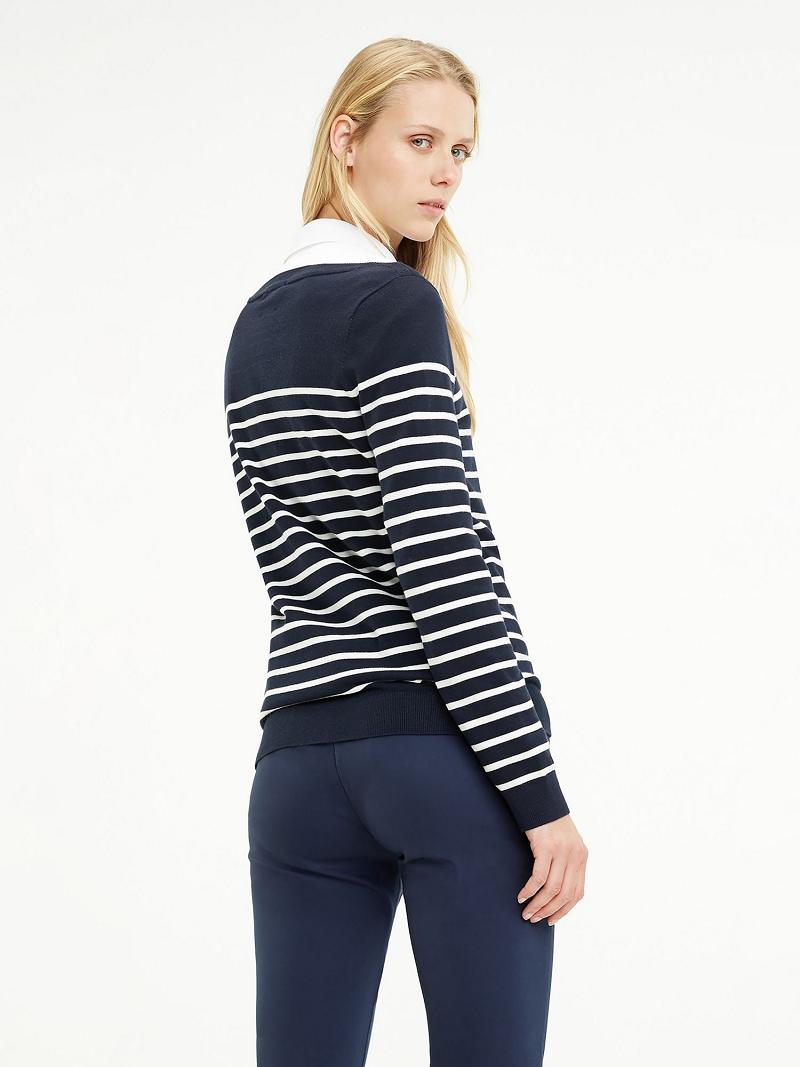 Női Tommy Hilfiger Maritime Stripe Pulóverek Sötétkék | HU 358LIS